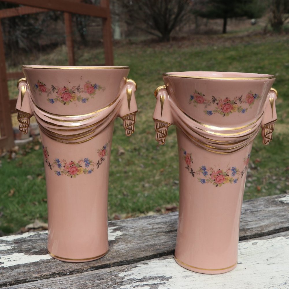 Vintage Princeton China Pink Roses Vases